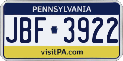 PA license plate JBF3922