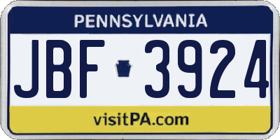 PA license plate JBF3924