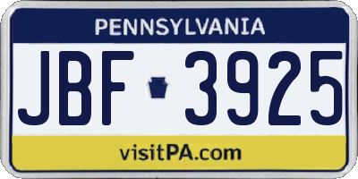 PA license plate JBF3925