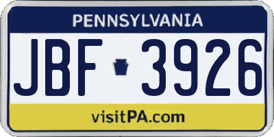 PA license plate JBF3926