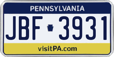 PA license plate JBF3931