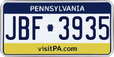 PA license plate JBF3935