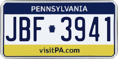 PA license plate JBF3941