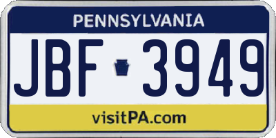 PA license plate JBF3949