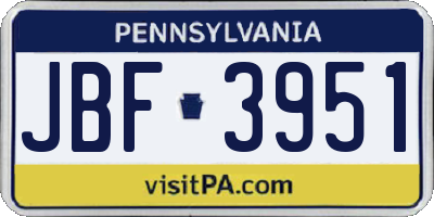 PA license plate JBF3951