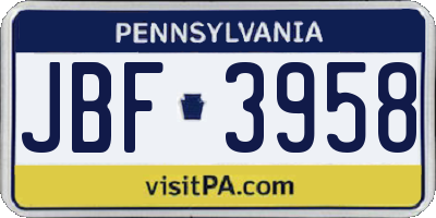 PA license plate JBF3958