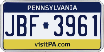 PA license plate JBF3961