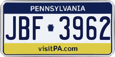 PA license plate JBF3962