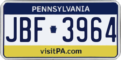 PA license plate JBF3964