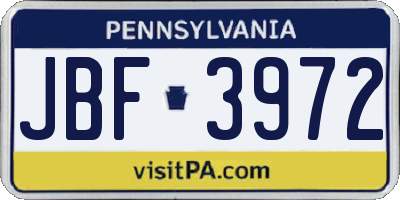 PA license plate JBF3972