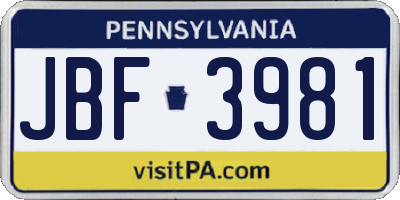 PA license plate JBF3981