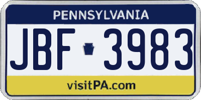 PA license plate JBF3983