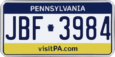 PA license plate JBF3984