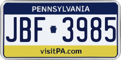 PA license plate JBF3985