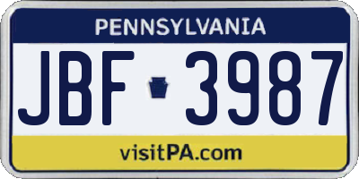 PA license plate JBF3987