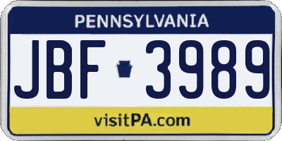 PA license plate JBF3989