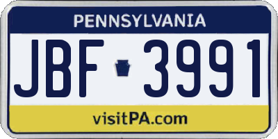 PA license plate JBF3991