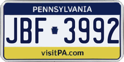 PA license plate JBF3992