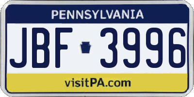 PA license plate JBF3996