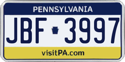 PA license plate JBF3997