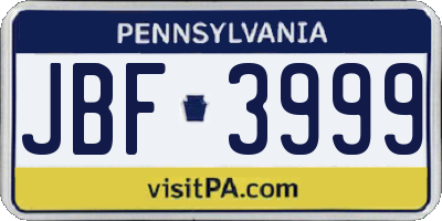 PA license plate JBF3999