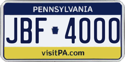 PA license plate JBF4000