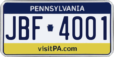 PA license plate JBF4001