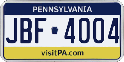 PA license plate JBF4004