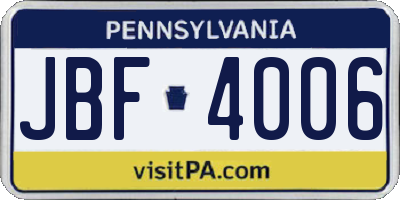 PA license plate JBF4006