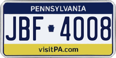 PA license plate JBF4008