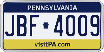 PA license plate JBF4009