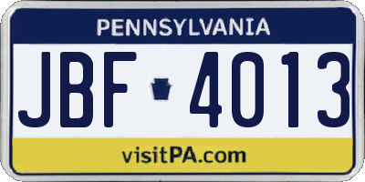 PA license plate JBF4013