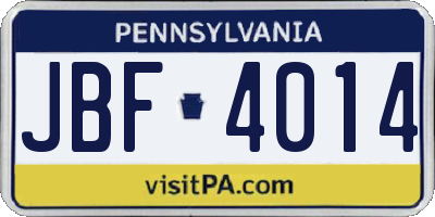 PA license plate JBF4014