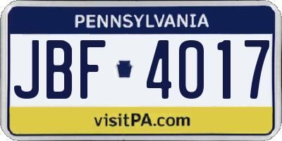 PA license plate JBF4017