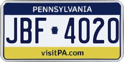 PA license plate JBF4020