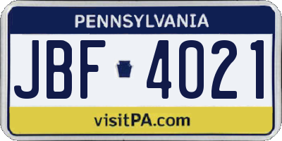 PA license plate JBF4021