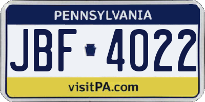 PA license plate JBF4022