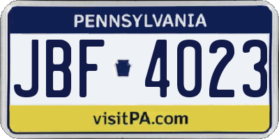 PA license plate JBF4023