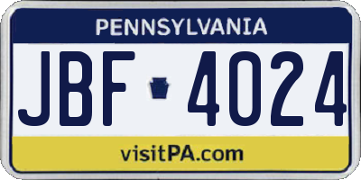 PA license plate JBF4024