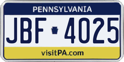 PA license plate JBF4025