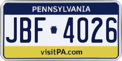 PA license plate JBF4026