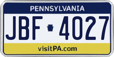 PA license plate JBF4027