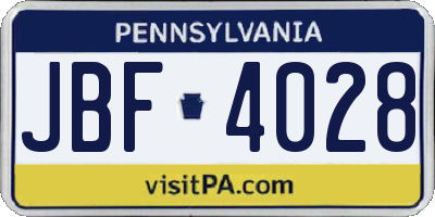 PA license plate JBF4028