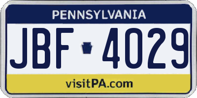 PA license plate JBF4029