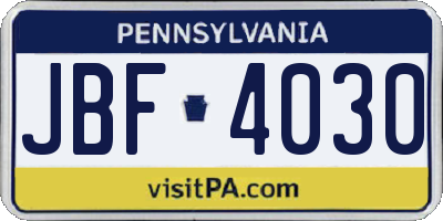 PA license plate JBF4030