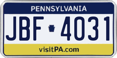 PA license plate JBF4031