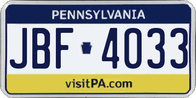 PA license plate JBF4033