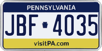 PA license plate JBF4035