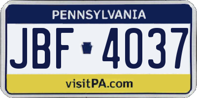 PA license plate JBF4037