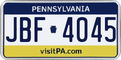 PA license plate JBF4045